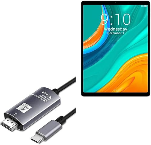 BoxWave Cable compatible con Chuwi HiPad Plus - Cable SmartDisplay - USB tipo C a HDMI (6 pies), cable USB CHDMI - negro azabache