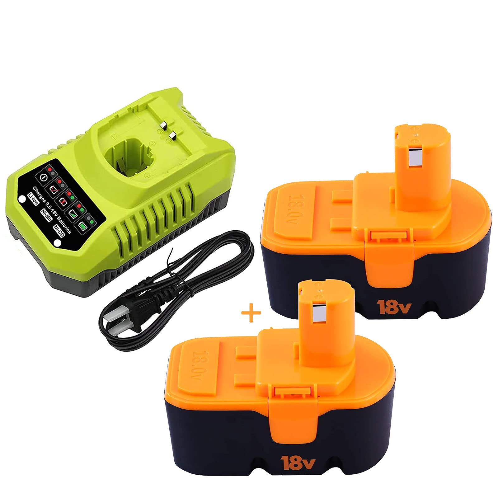 2Packs Replacement Battery Compatible with Ryobi 18V 3.0Ah Battery + and P117 Charger Compatible for