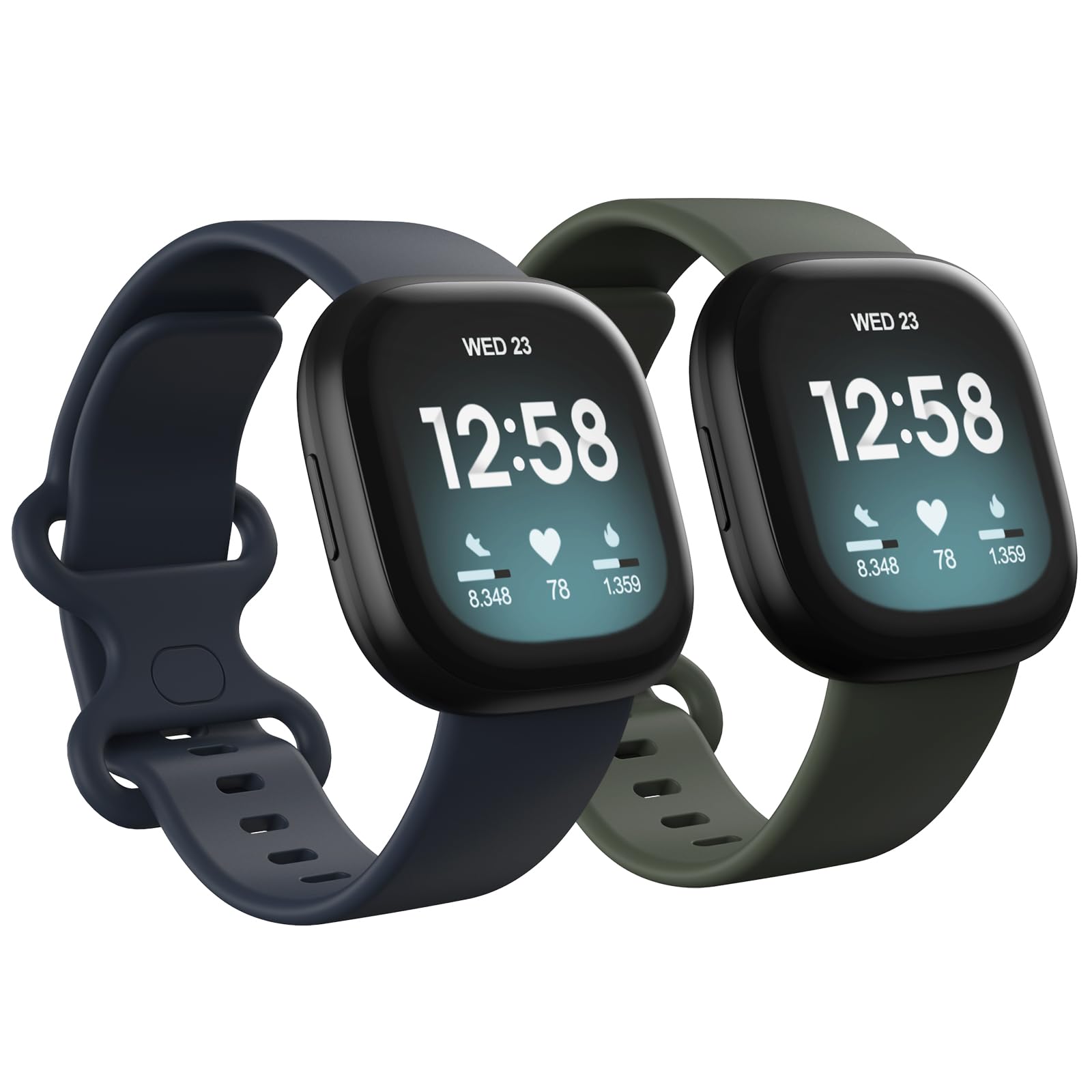 Photo 1 of 2 Pack Waterproof Bands Compatible with Fitbit Versa 3 / Fitbit Versa 4 / Fitbit Sense/Sense 2 Bands, Classic Soft Sports Replacement Wristbands for Women Men (Large 7.1''-8.7'', Dark Blue/Dark Green)