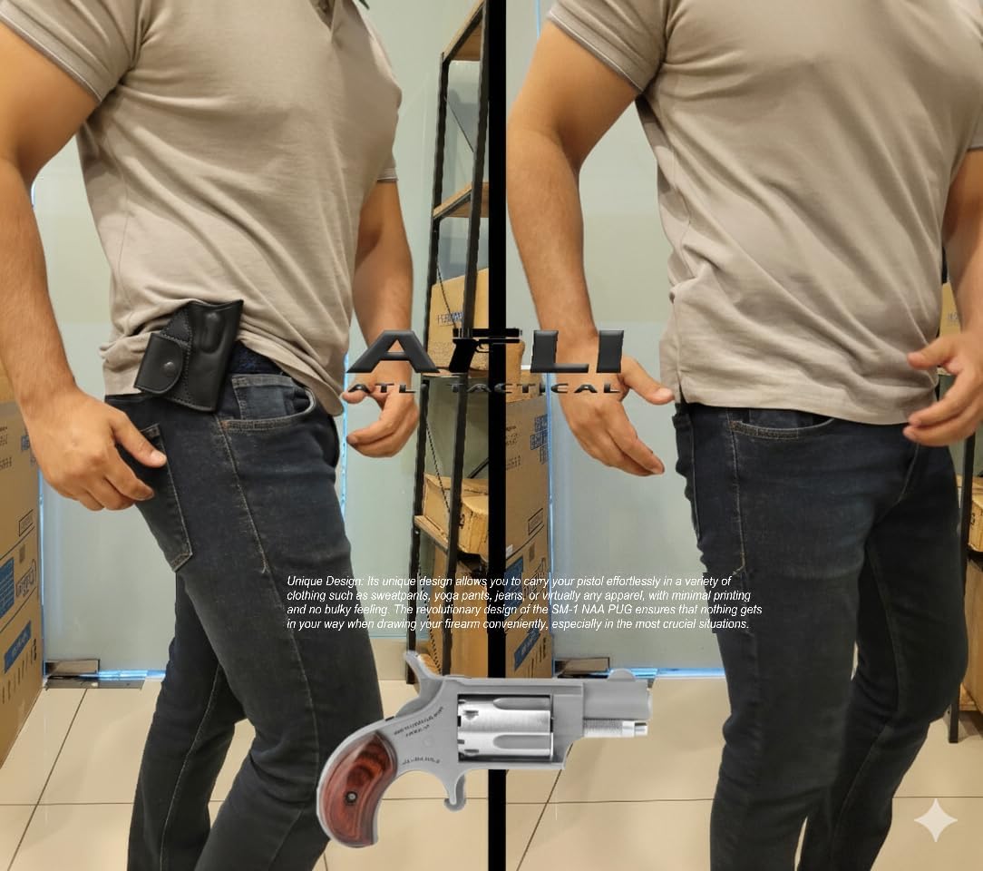 OWB NAA 22 Mag Holster Leather - Fits NAA 22 Mag 1 1/8 or 1 5/8 Small Ammo Pouch - North American Arms 22LR Pocket Holsters - SM-1 Naa Pug Mini Revolver Holster