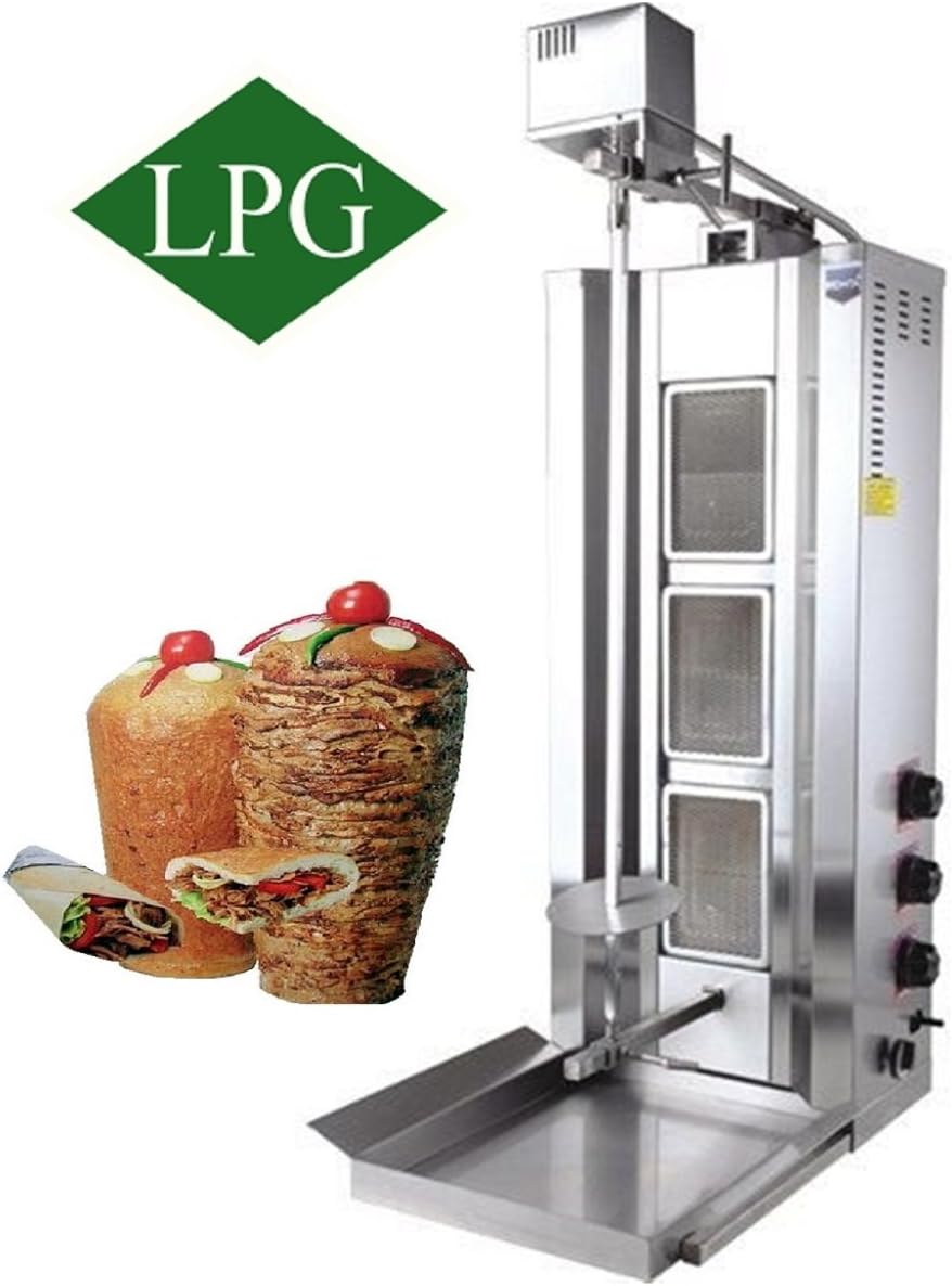 Automatic Rotating Full Set - Meat Capacity:35 kg./ 77 lb. Propane Gas 3 Burner Vertical Broiler Commercial or for Home use Shawarma Gyro Doner Kebab Tacos Al Pastor Grill Trompo Machine