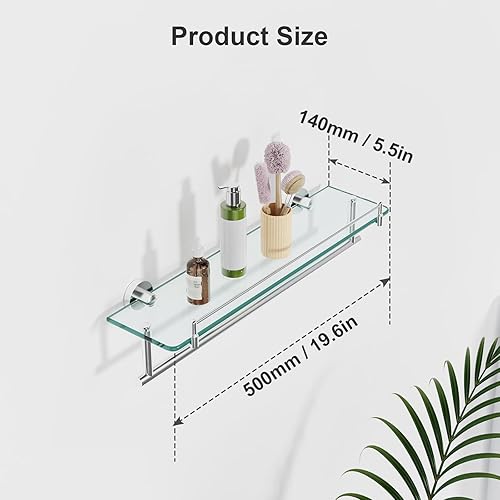Miniatura 3 de Estante de baño de vidrio templado de 20 pulgadas con toallero, níquel cepillado y acero inoxidable, soporte de torre inoxidable para montaje