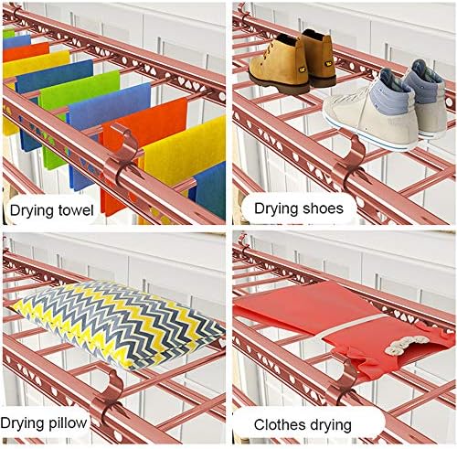 Foldable Space-Saving Clothes Rack Floor-Standing Clothes Rack Tripod Portable Rotating Clothes Rack，Aluminum Alloy Ceiling Airer Drying Rack Pulley 4 Bar Clothesline, 150cm Space-Saving Lau
