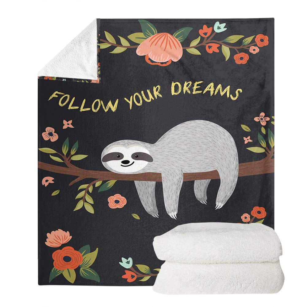 UOIMAG Kids Gift Sloth Blanket Follow Your Dreams Fleece Throw Blanket for Bed Sofa Car Outdoor (140x180cm) โ image 1