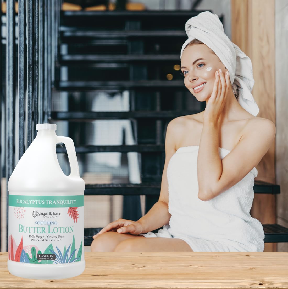 Ginger Lily Farms Botanicals Soothing Butter Lotion for Dry Skin, Eucalyptus Tranquility, 100% Vegan & Cruelty-Free, 1 Gallon (128 fl oz) Refill - Image 6