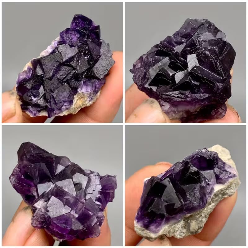Cluster di cristalli di fluorite viola naturale su matrice – Campione | Arredamento per la casa e cristalloterapia | Pietra decorativa unica con fluorescenza UV