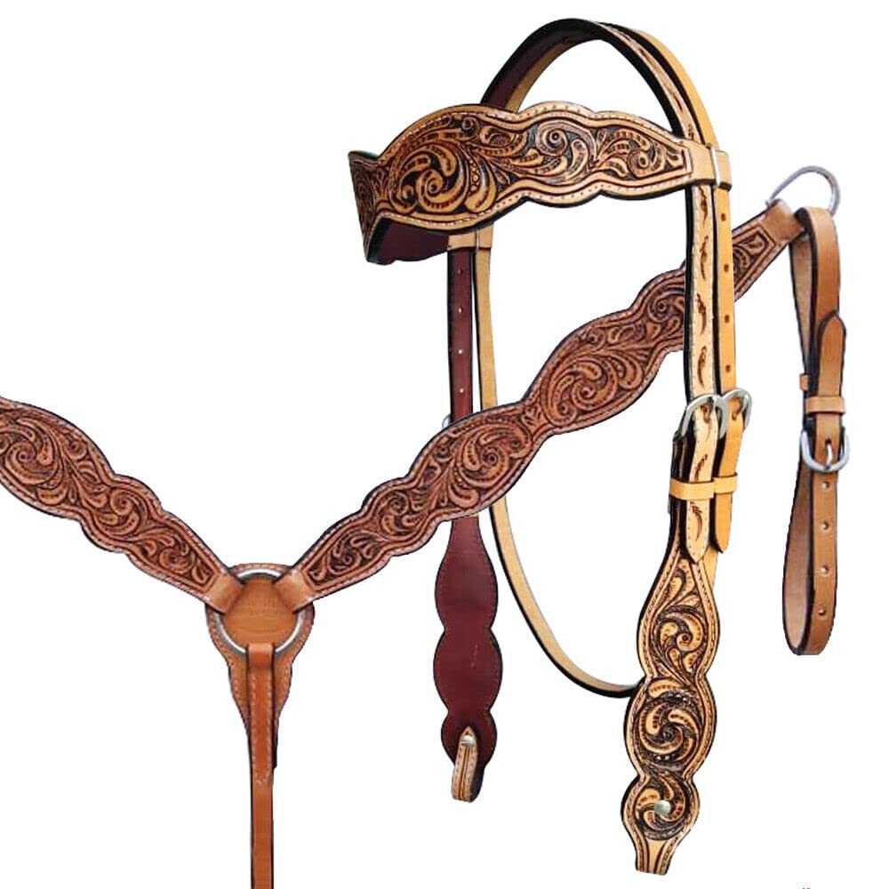 Western Horse Headstall Breast Collar Tack Set Pelle Floreale Tooled Fatto a Mano Pieno Cob Pony Pettorale ME-HBC-015 (Full)