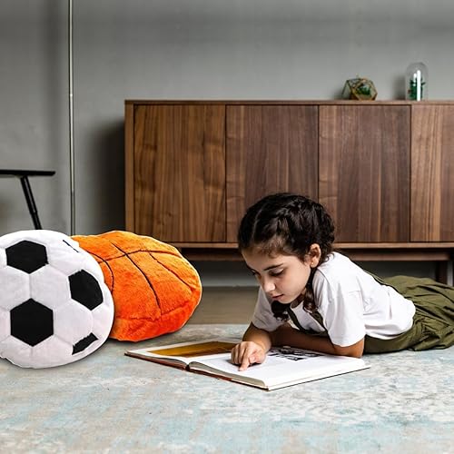 Miniatura 7 de JPORSHU 2 almohadas deportivas esponjosas y suaves para decoración de habitación de niños y niñas (13.8 pulgadas, amarillo - béisbol)