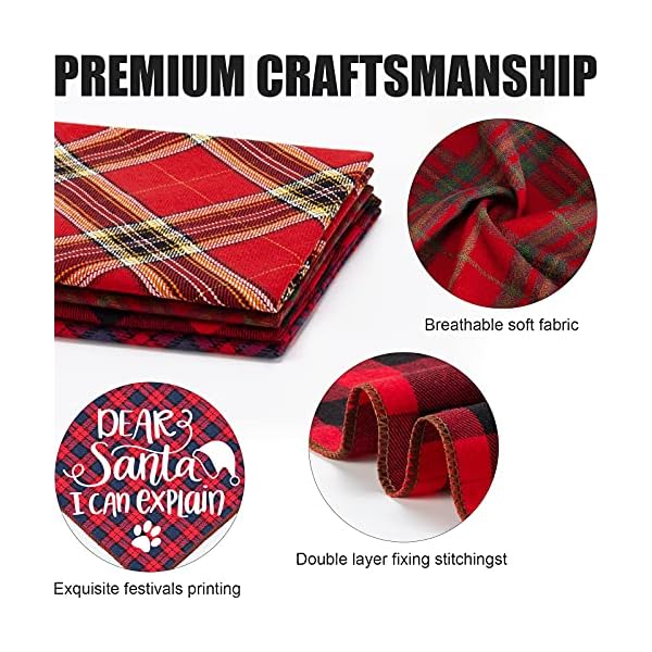 4 pack dog christmas bandanas - classic triangle merry christmas printing plaid xmas fall pet scarf bibs kerchief gifts set - pet holiday accessories decoration for small to large puppy dogs cats - image 4