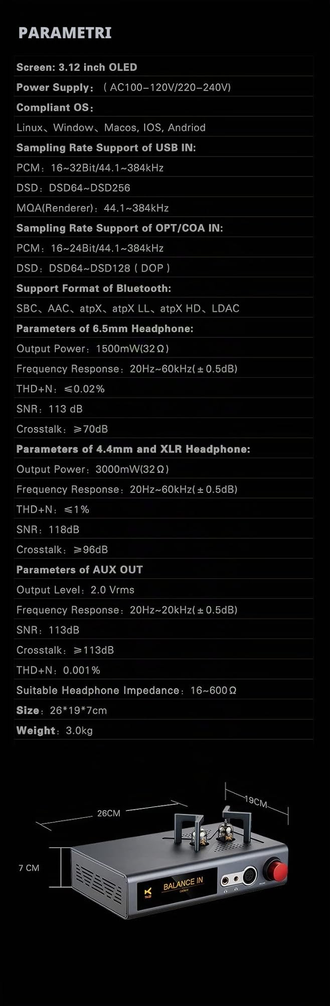 XDUOO TA-22 ES9038Q2M * 2 DSD256 HD Bluetooth PCM 32Bit/384kHz Balance Output Ad alte prestazioni DAC & TUBE Balance Amplificatore per cuffie