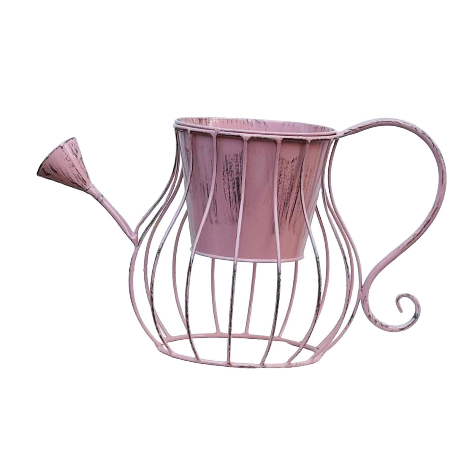 Pot de fleurs en forme d'arrosoir rose style champêtre pour table