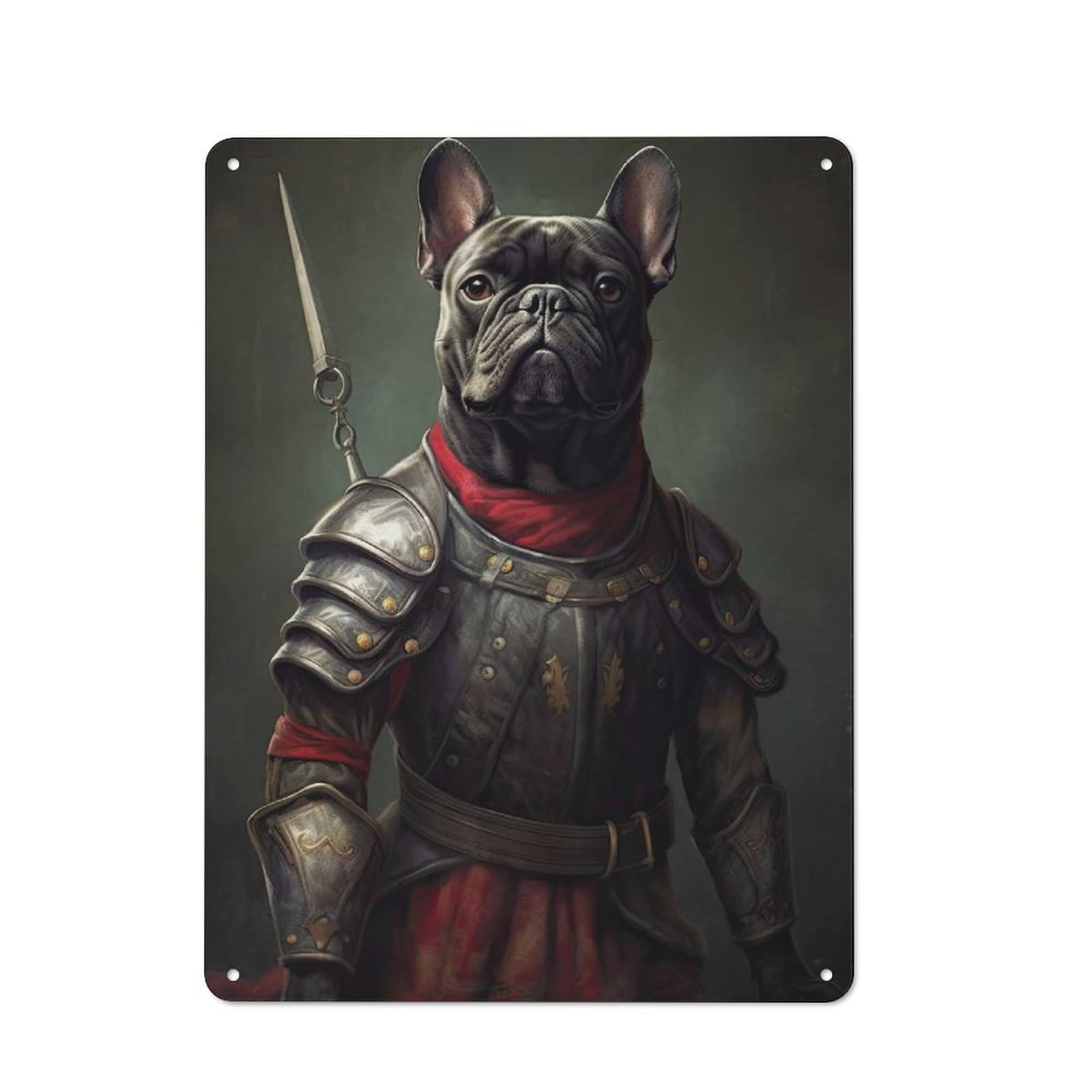Junmoney Style-18 French Bulldog Knight Cottage Metal Wall Decor 40X30cm, Shed Metal Sign For Conservatory, Home Bar Or Utility Room