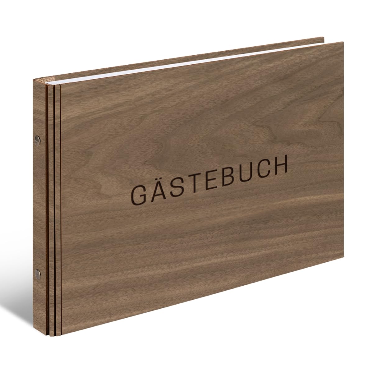 Hochzeit Gästebuch echtes Holz DIN A4 Buch - Schlicht - mit 72 Blatt / 144 Seiten Naturpapier Weiß