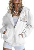 Oversized Sweatshirt Women Butterfly Graphic Hoodies Y2K Full Zip Up Long Sleeve Fall Sweatshirts Drawstring Jackets