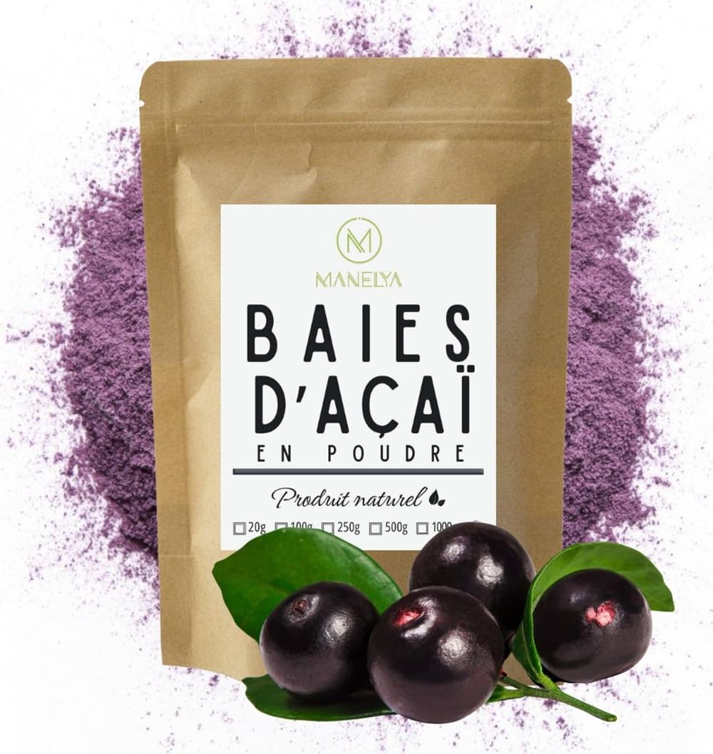 Poudre d’Açaï 100% Naturelle – Superaliment – Idéale pour Smoothies, Açaï Bowls, Pâtisseries & Recettes Santé – Sans Sucres Ajoutés – 100 g