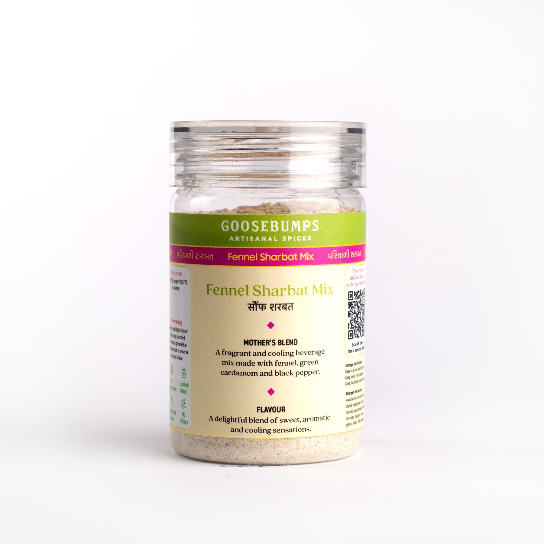 GOOSEBUMPS Instant Variyali Sharbat Mix Powder | Fennel Sharbat Mix | Homemade Saunf Sharbat 100% Natural Ingredients | Ready to use | Artisanal &