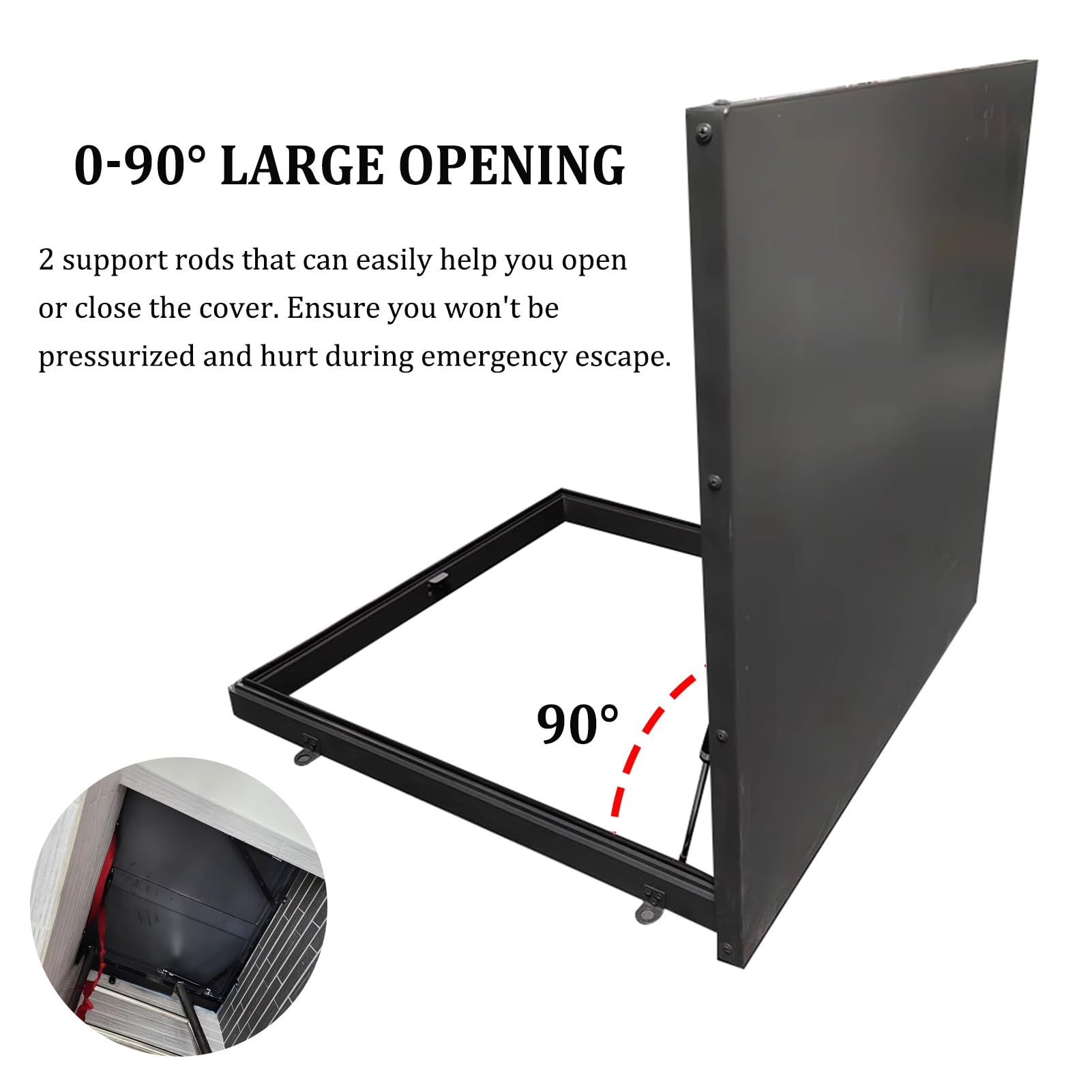 Heavy-Du Właz ewakuacyjny 70 x 70 cm, drzwi wejściowe Securi z hydraulicznymi prętami wsporczymi, konstrukcja antykradzieżowa, ochrona przed kradzieżą, do piwnic i tarasów