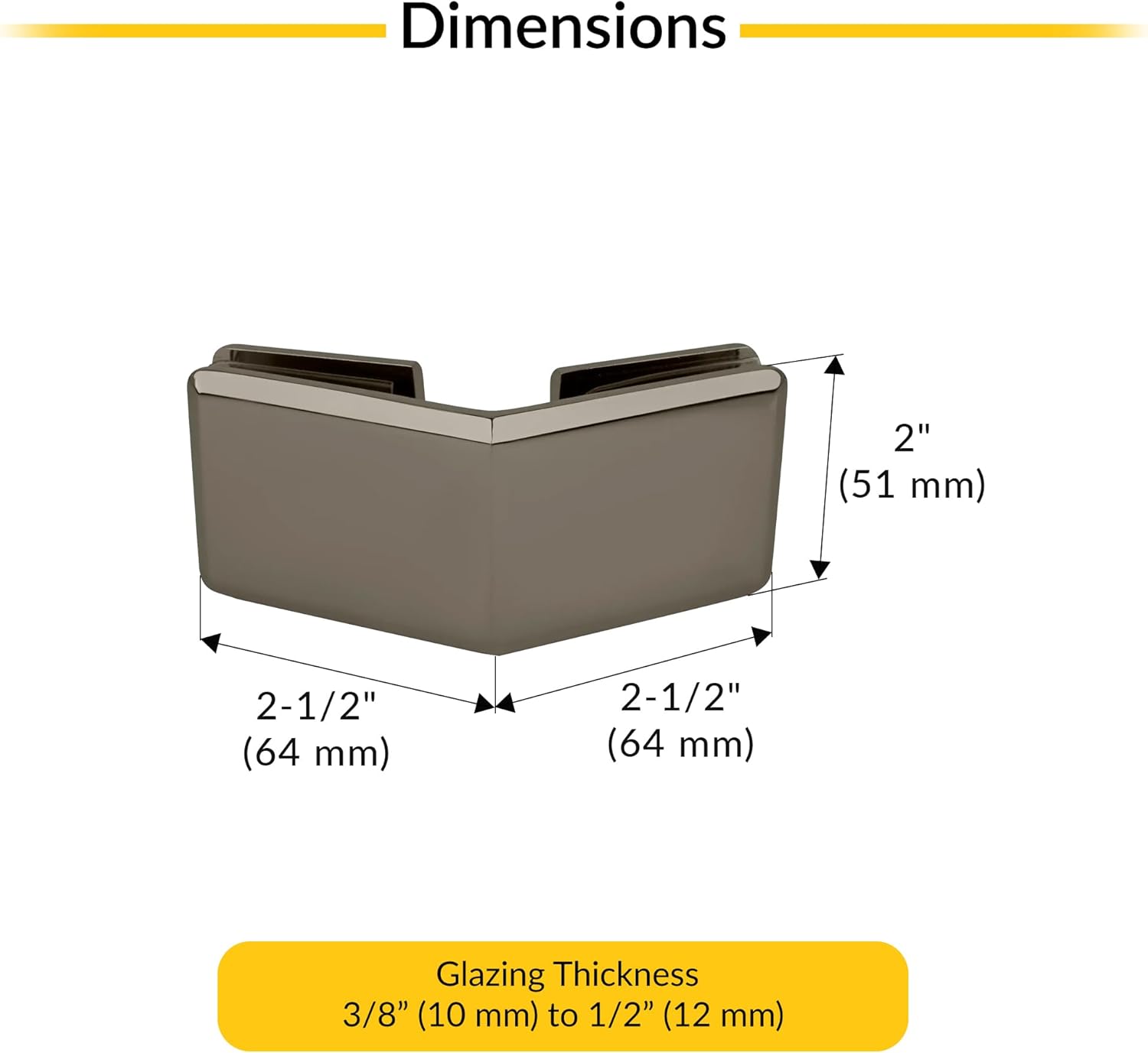 Brixwell BGTG135PN Polished Nickel Beveled 135 degree Glass-to-Glass Clamp