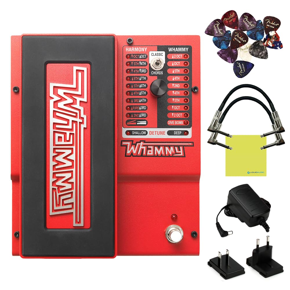 Digitech WHAMMY Whammy Pitch Bending Effects Pedal Bundle w/2x Strukture S6P48 Woven Right Angle Patch Cables, 12x Guitar Picks and Liquid Audio Polishing Cloth