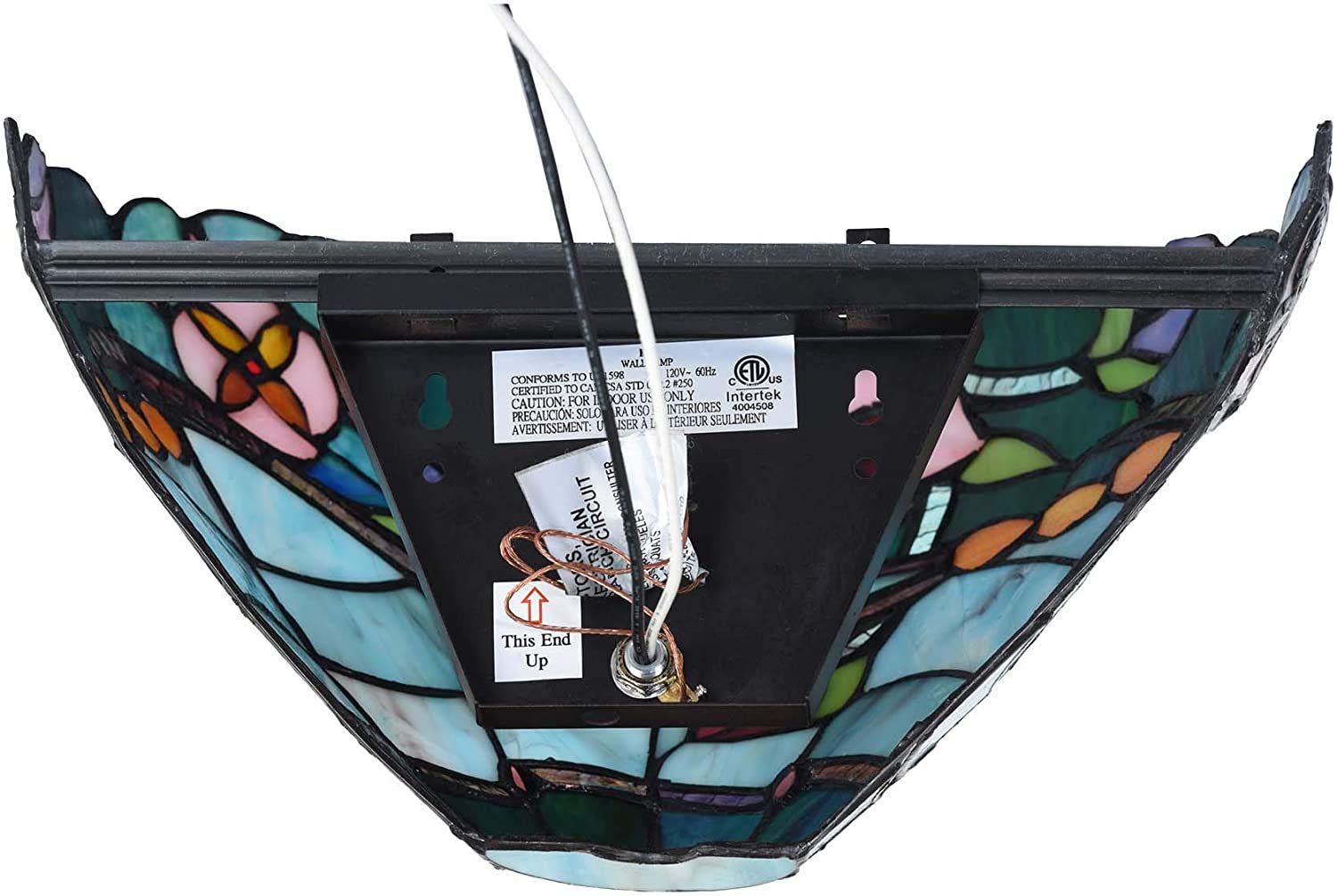 Bieye L30735 Lámpara de apliques de pared con vitral estilo Tiffany con flor de rosa, 12 pulgadas de ancho