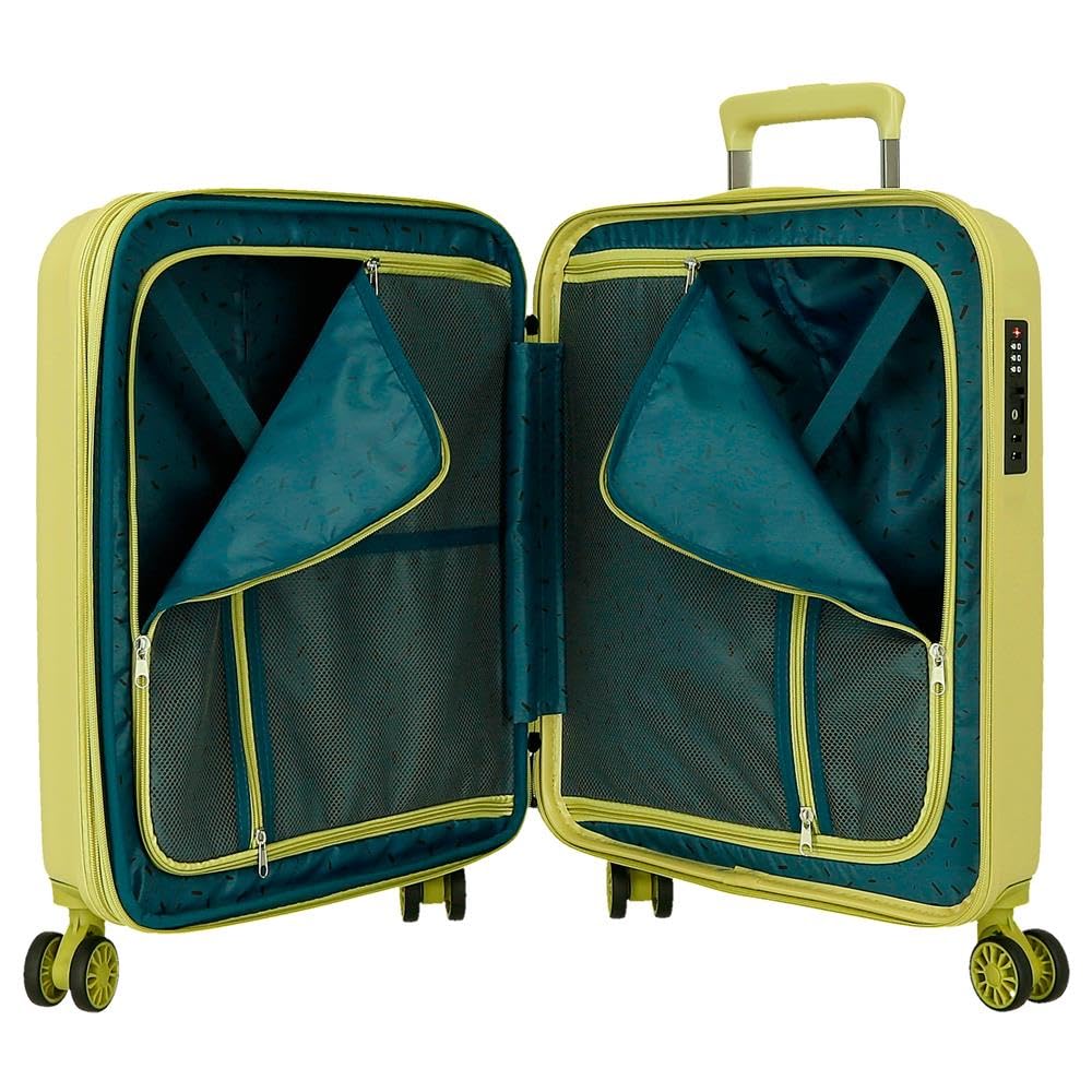 MOVOM Wood, walizka kabinowa, bagaż, wnętrze z dwiema komorami, wykonane z wytrzymałego i lekkiego materiału ABS, 4 kółka obrotowe boczne zapięcie szyfrowe od Joumma Bags, Żółty, 40x55x20 cms, Walizka