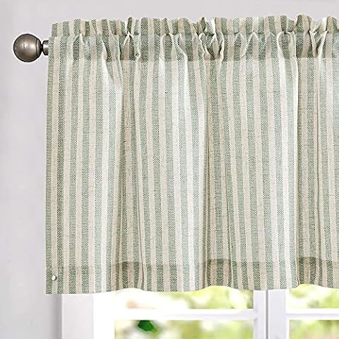 TOPICK Striped Linen Kitchen Curtain 50" x 18" Cover