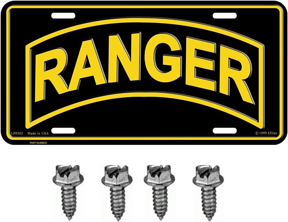 United States Army Ranger Automobile Metal License Plate Including Fastener Screws