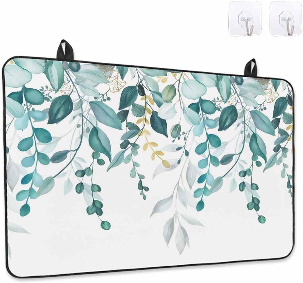 Stove Top Cover Teal Green Eucalyptus Leaves Stove Cover for Electric Stove Top Berry Leaf Branches Glass Cooktop Covers Anti-Slip Mat Heat Resistant Countertop Protector Kitchen Decor 28.5"x20.5"
