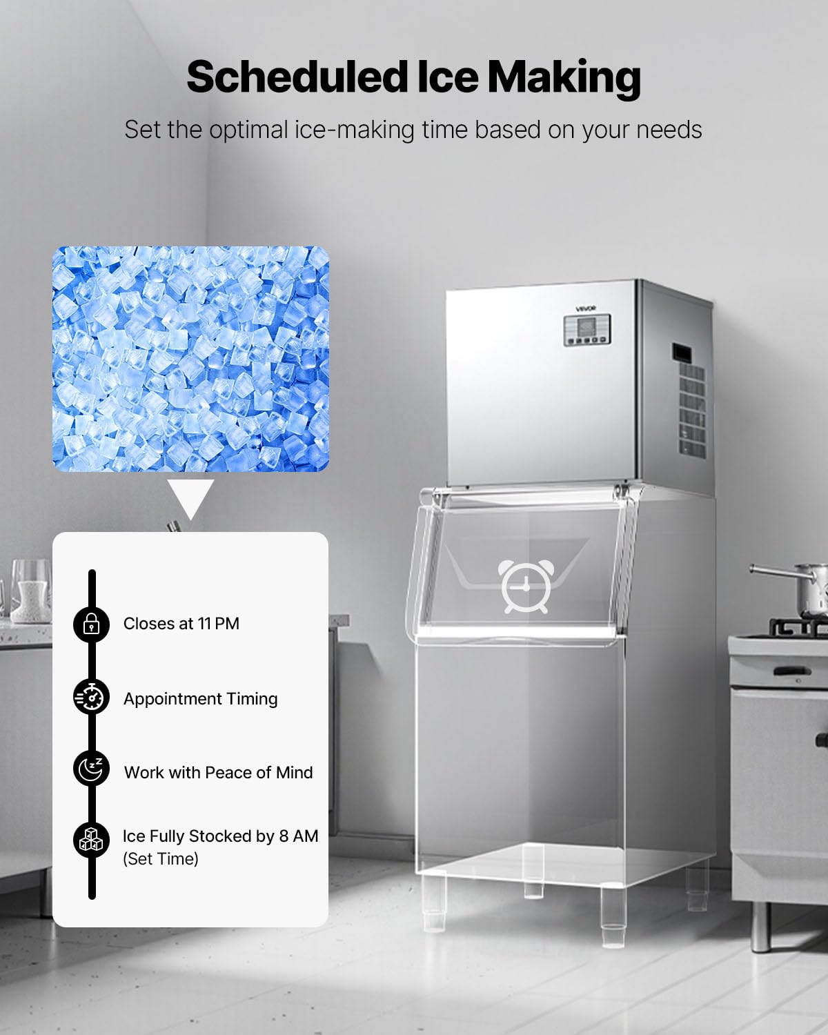 VEVOR Testa per Macchine per Cubetti di Ghiaccio Commerciali, in Acciaio Inox da 181 kg con Pannello di Controllo Intelligente, Autopulente, Spessore Regolabile, per Ristoranti, Bar, Solo Testa