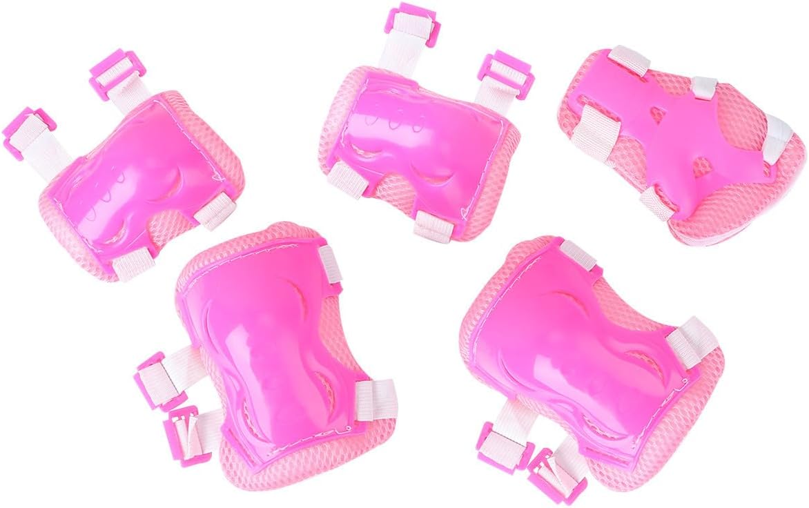 VOSAREA 6pcs Roller Pads Set with Elbow and Wrist Guards, Adjustable Size Protective Gear for Skateboard and Mini Bike Riding, Pink Eva and Hard Plastic Safety Pads for Aged 5 to 16