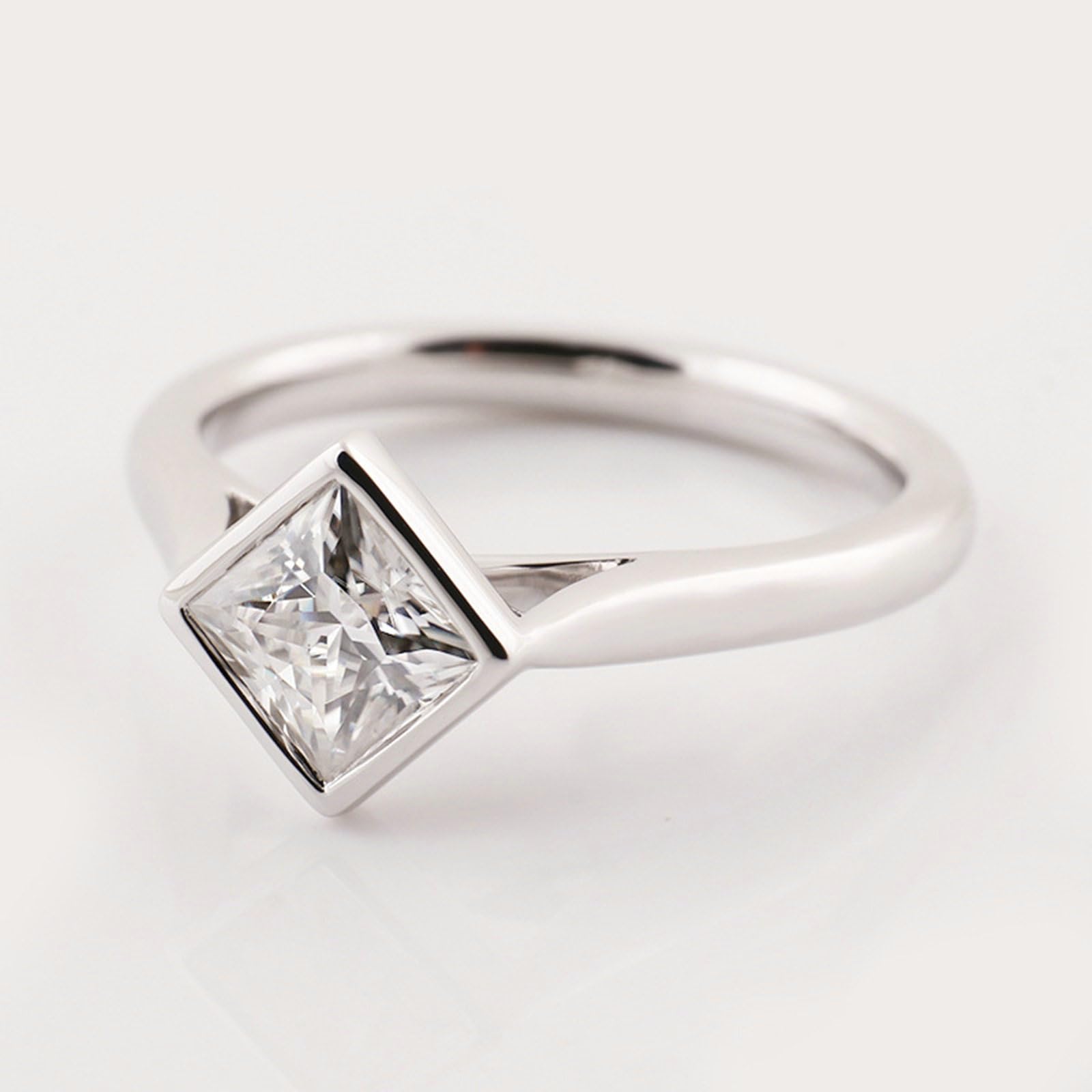 Beydodo Anello da donna in oro bianco, 750 585 375, da donna, solitario con moissanite quadrata, anelli di fidanzamento, senza nichel, misura 50 – 62, 12 (16,6), metallo prezioso Gemma, Moissanite