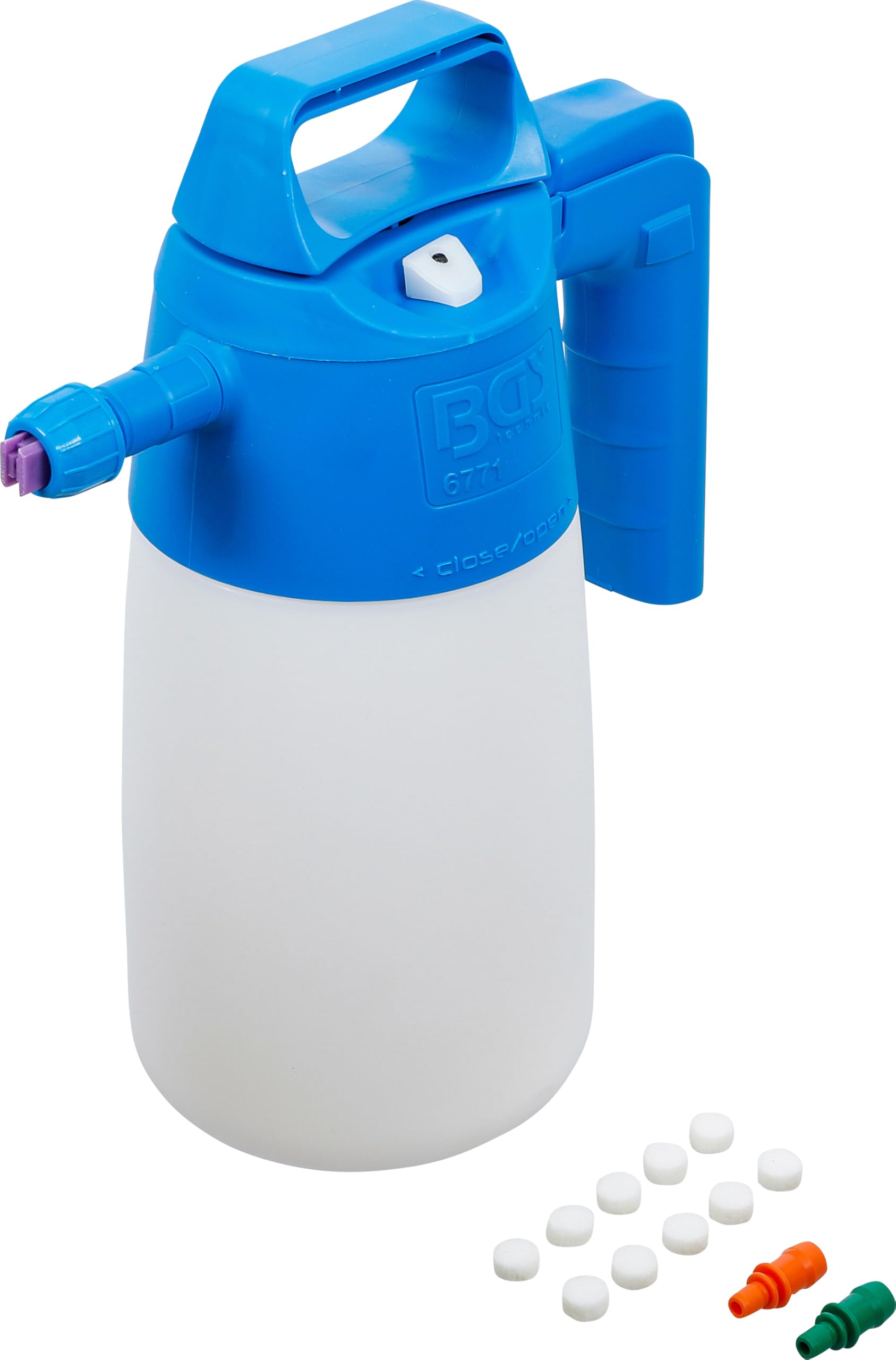 BGS 6771 | Pumpsprühflasche Schaum | 1,5 l | 2,5 bar | Nutzinhalt 0,75 l | Flachstrahldüse | Füllstandanzeiger | 10 Ersatzfilter, 3 Düsen