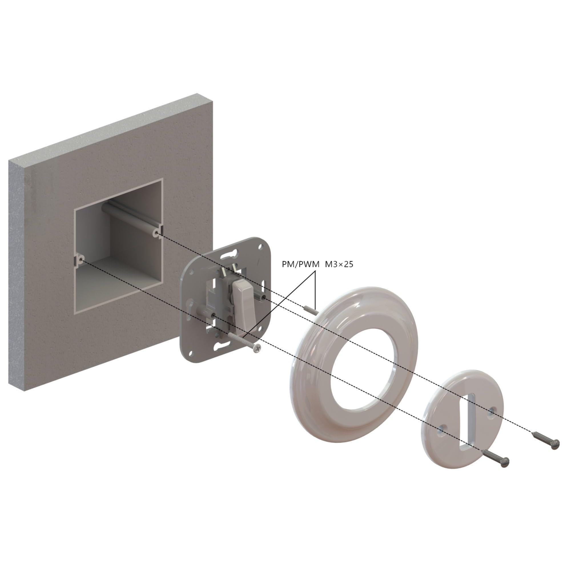 Unterputz Porzellan Retro Doppelschalter, All-in-One, Serie PR1 graubeige
