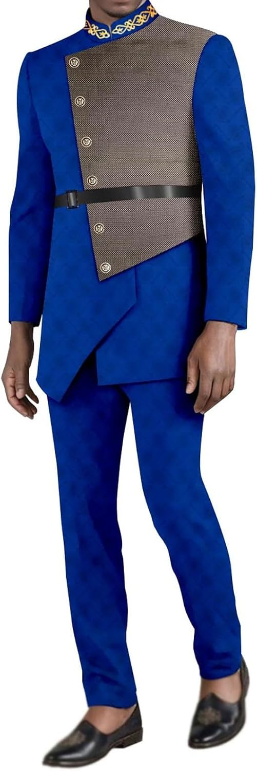 Ourmoon African Mens Clothes Set Dashiki Shirt and Pants 2 Piece Set Ethnic Traditional Outfits Formal Suit Tracksuit