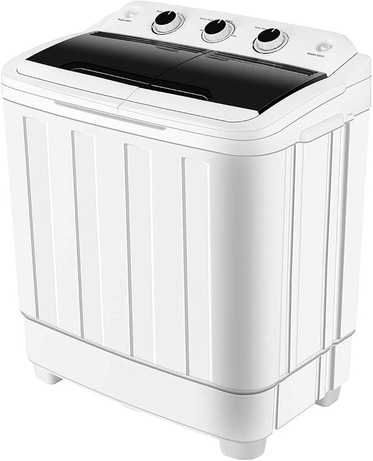 HOMHUM Compact Small Twin Tub Washing Machine Portable w/Wash and Spin Cycle, 16 lbs 2IN1 Washer Spin Dehydrator Ideal for Dorms, Apartments, RVs, Camping etc, Black/White