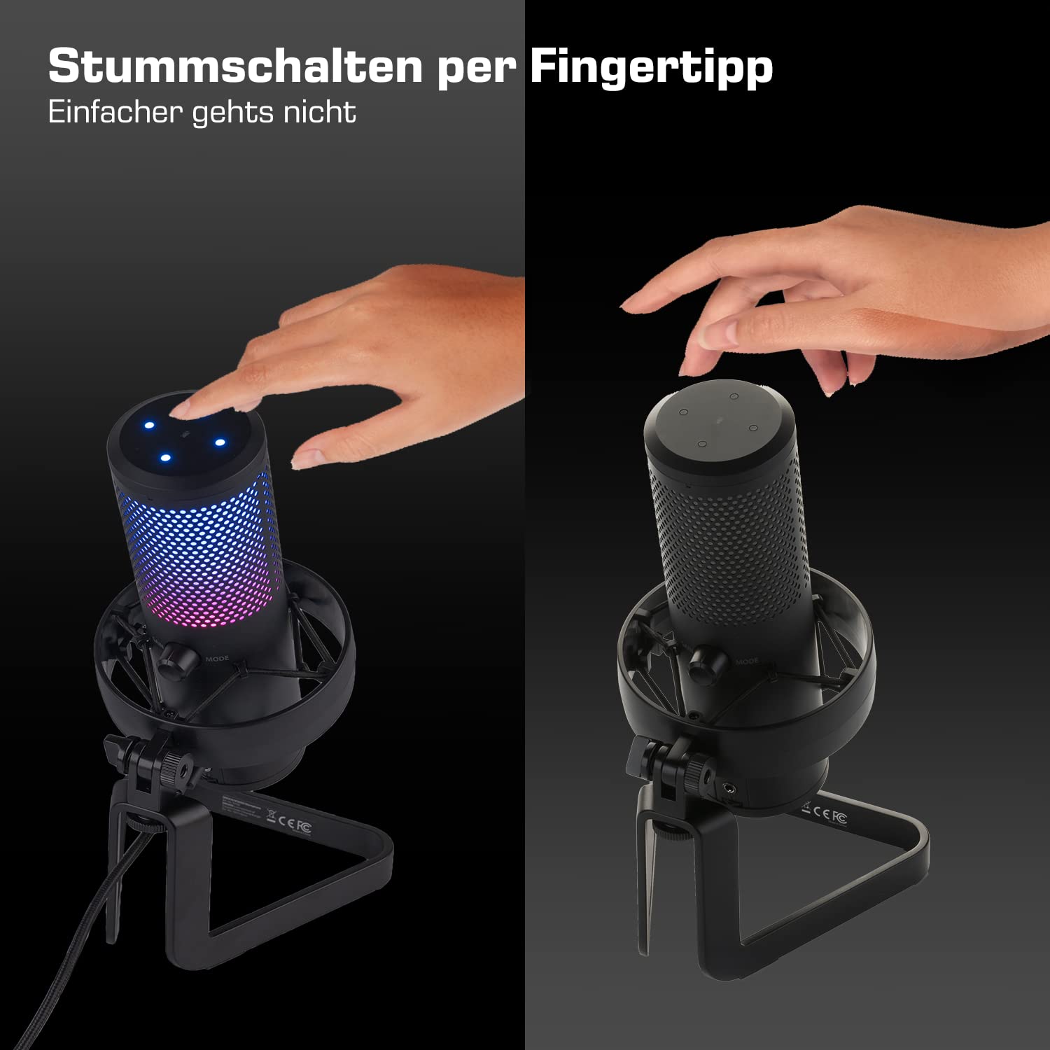 DOCKIN MP3000 - Premium RGB USB Condensateur Microphone pour PC, PS5, PS4 & Mac, 4 Modes d'enregistrement, Plug & Play, Microphone de Jeu PC avec Support, Streaming, Studio Mic pour Podcast, Twitch