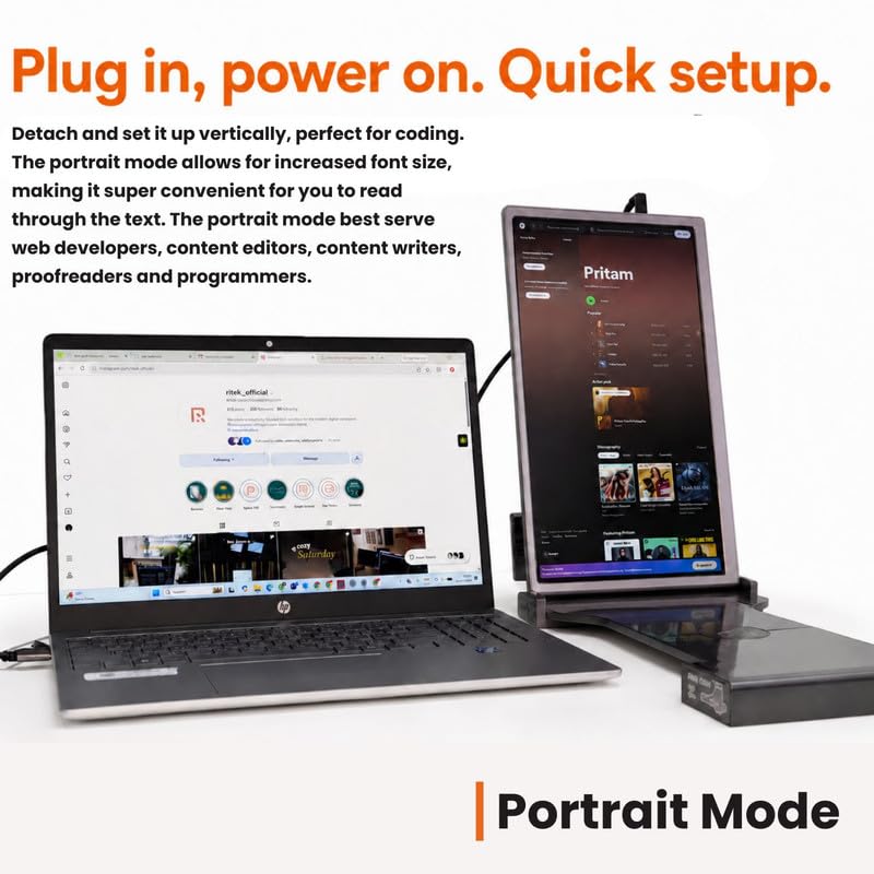 Image of Riitek 14 inch Full HD IPS 1080P Portable Monitor Screen Extender with USB A, Type-C, HDMI Cable, Carry Bag for 14 inch-17 inch Laptop, Mac, Switch, Xbox One, PS5 (Screen Size - 14 Inch, Grey)