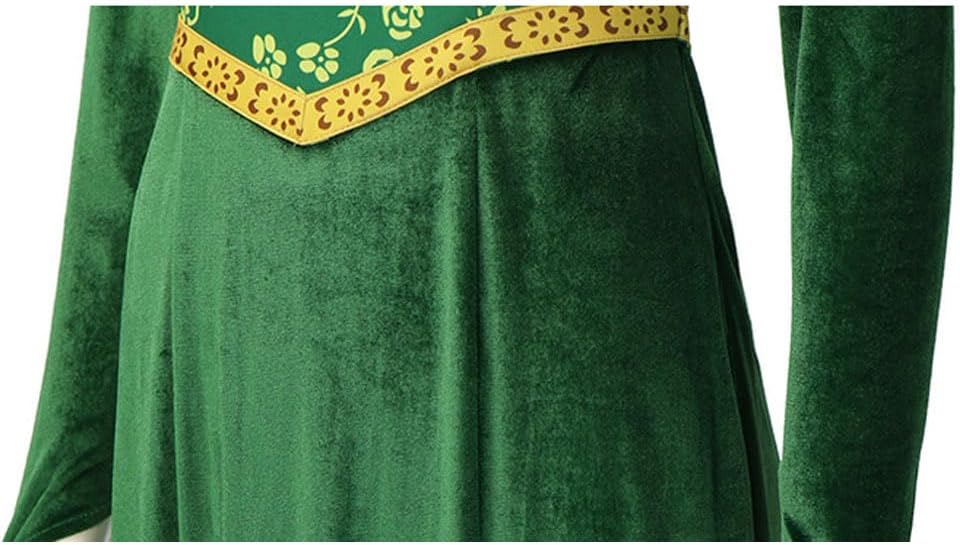 Women's Dress Costume Adult Princess Cosplay Green Velvet Gown Halloween Outfit - Image 5