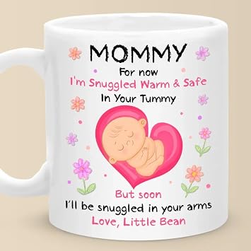 Personalized Dear Mommy Happy Mothers Day, Babys Sonogram Picture Mug - This Mothers Day Ill Be Snuggled Warm and Safe In Your Tummy Mug - Gifts For New First Mom To Be From Baby Bump