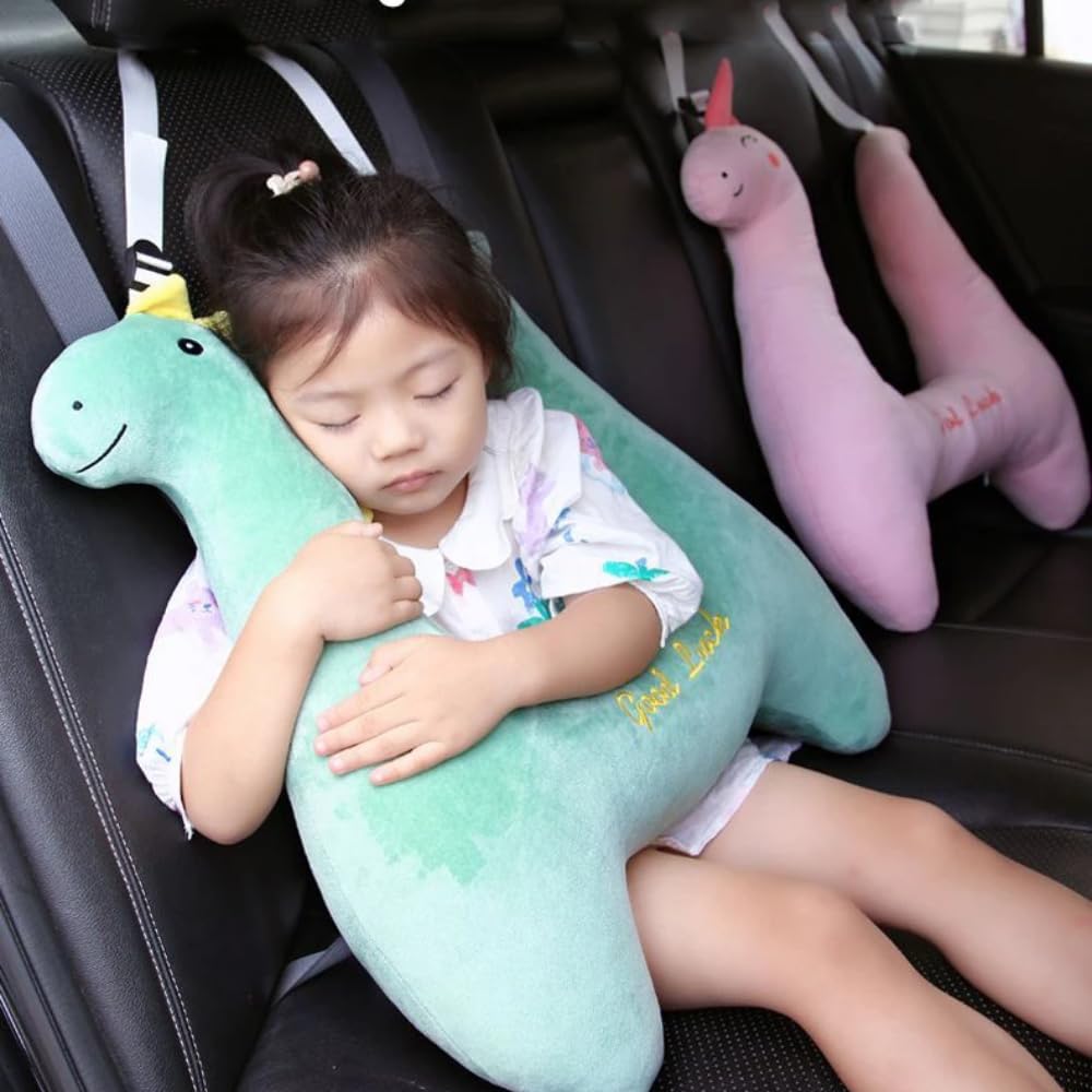 SASHA SQUARE Car Pillow for Kids, almohada de viaje para niños carros, H Shaped Travel Pillow for Kids, Travel Vest, Adjustable Kids Car Pillows for Sleeping (Dinosaur)