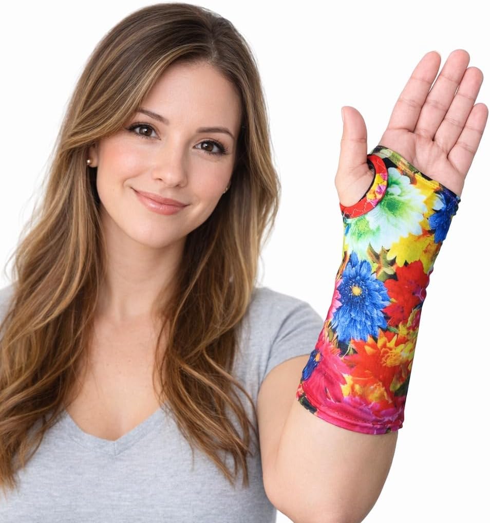 2 x Floral Wrist Support Sleeves – Compression Brace Wrap for Carpal Tunnel, Arthritis, Tendonitis & Pain Relief – Breathable Elastic Wristband for Men & Women