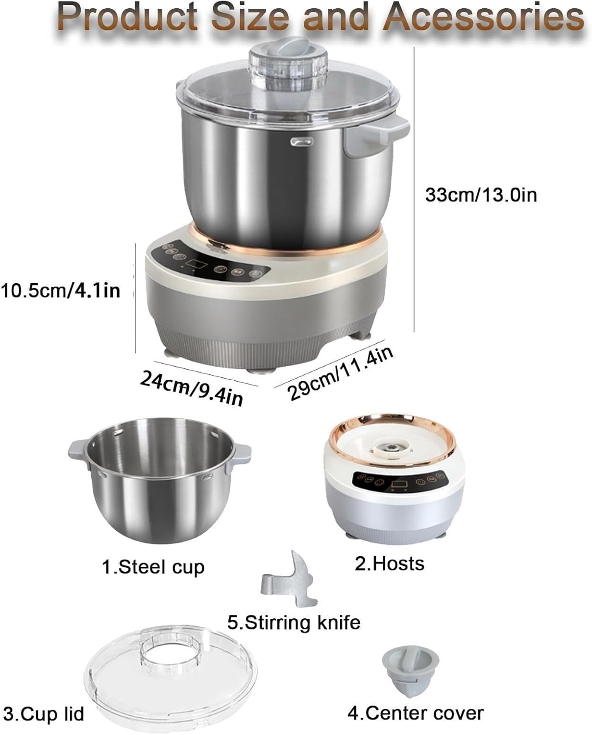 Dough Maker with Fermentation Function, 5L/7L Non-Stick Stainless Steel Dough Flour Mixer, Microcomputer Timing and Front Touch Screen, Large Capacity, Great for Baking(7L)