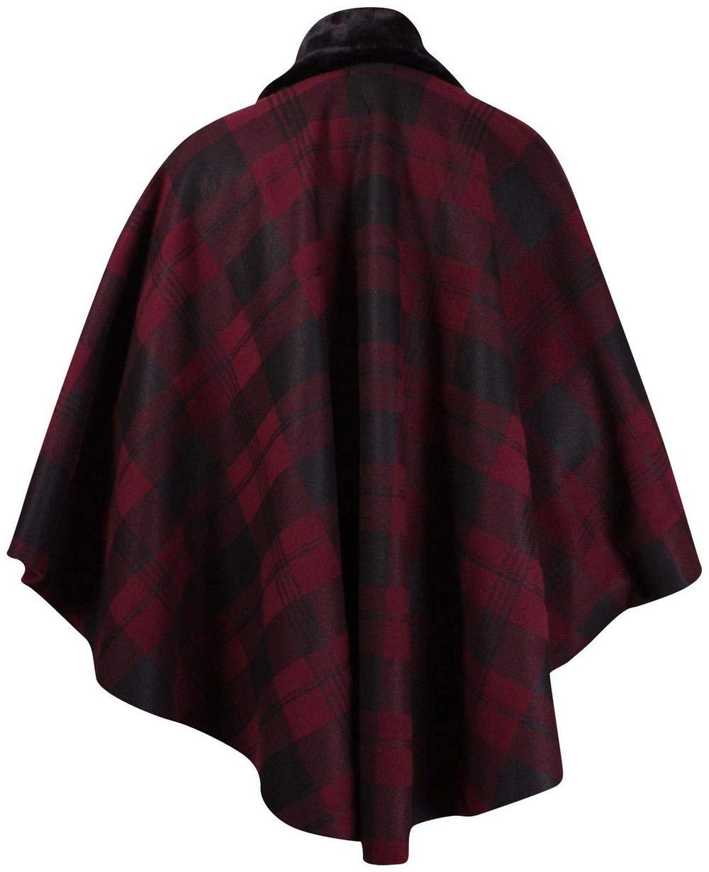 Top Fashion18 Ladies Plus Size Batwing Ladies Fleece Faux Fur Collar Tie Tartan Cape One Size Poncho Coat UK Size 16-28