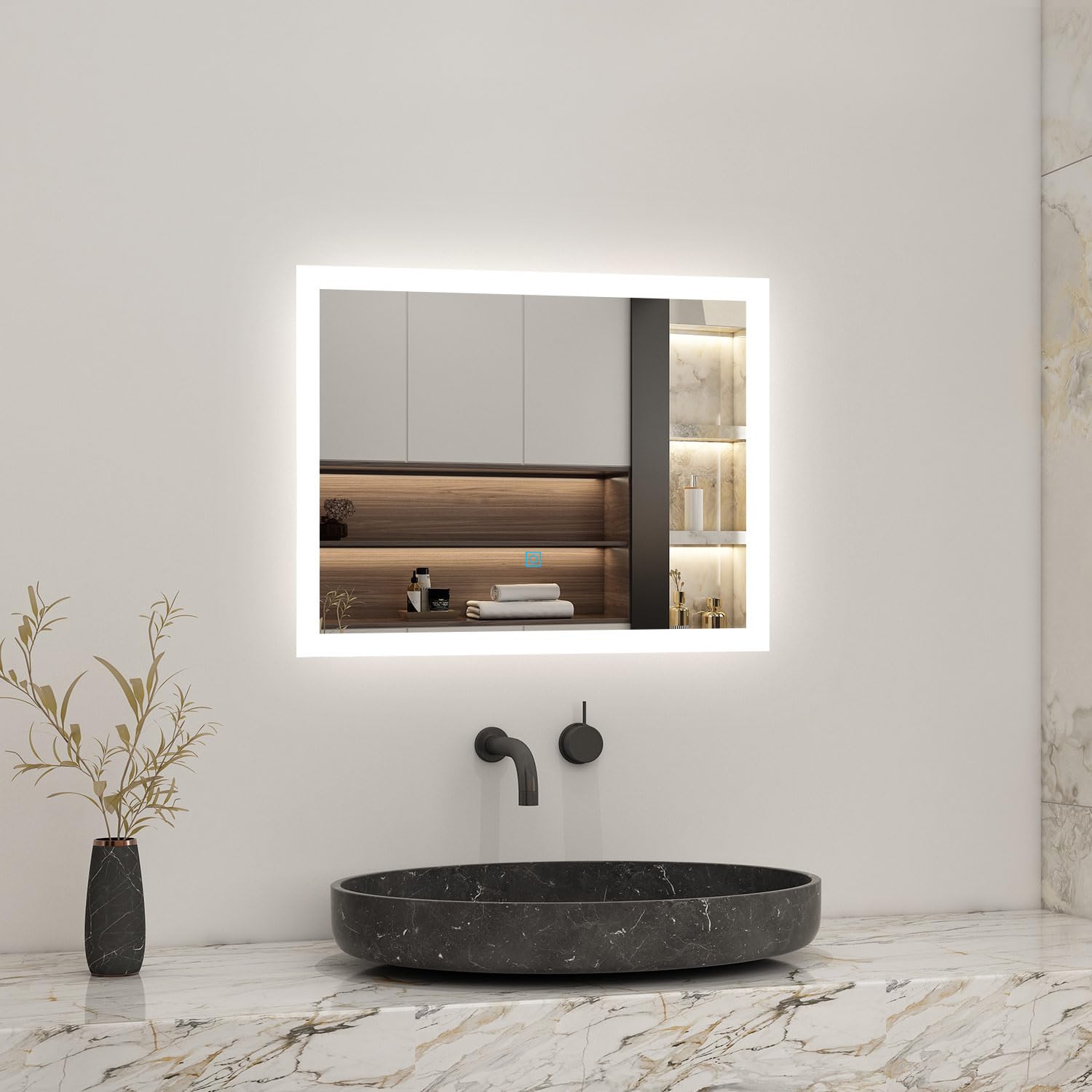 Bathroom Mirror with LED Lights, Anti Fog Touch Sensor 600x500 Vanity Wall Mounted Frameless Vertical or Horizontal IP44 Rated Waterproof Dustproof