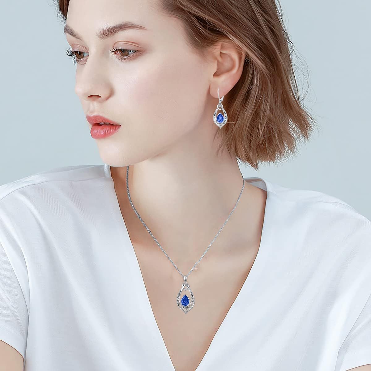 AOBOCO Celtic Knot Necklace 925 Sterling Silver Oxidized Vintage Love Knot Pendant Necklace with Simulated Birthstone Crystal, Birthday Christmas Jewellery Gifts for Women - Image 2