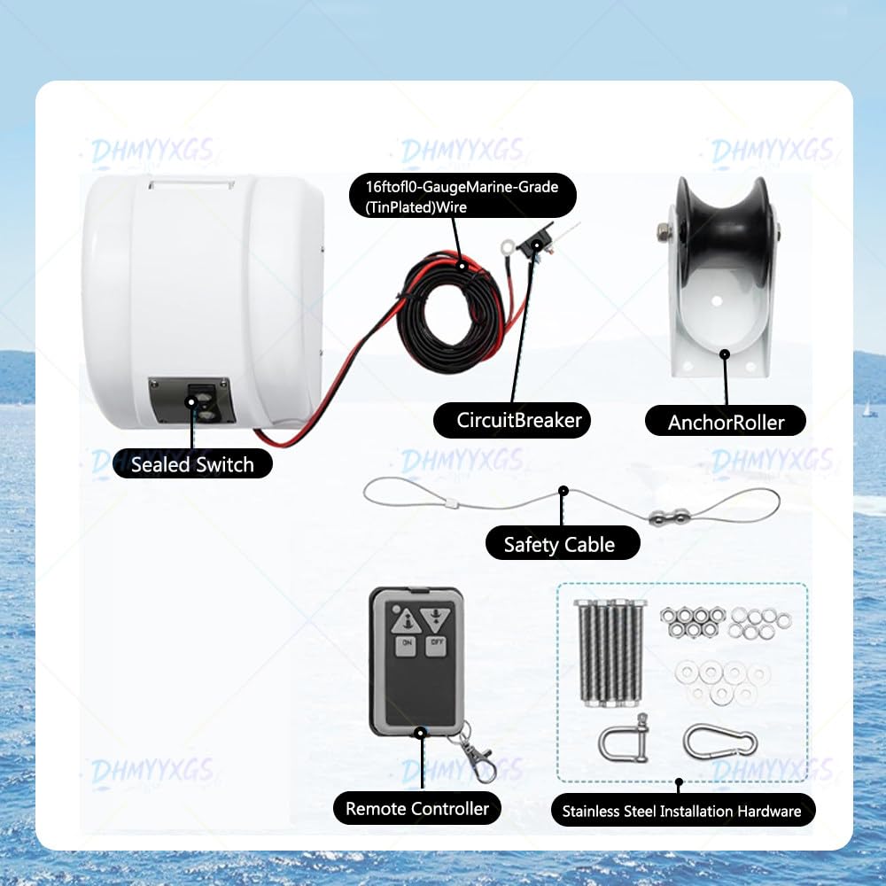 Elettrico Ancora Verricello,Salpa Ancora Elettrico 12 V,con Verricello E Telecomando Senza Fili,per Barca Telecomandato Acqua Salata per Ancore Fino a 45 Libbre