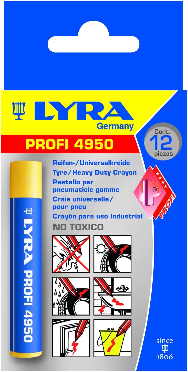 LYRA L4950007-12-1 Reifenkreide rund 15 mm Gelb 12 Stück Marker, Colour