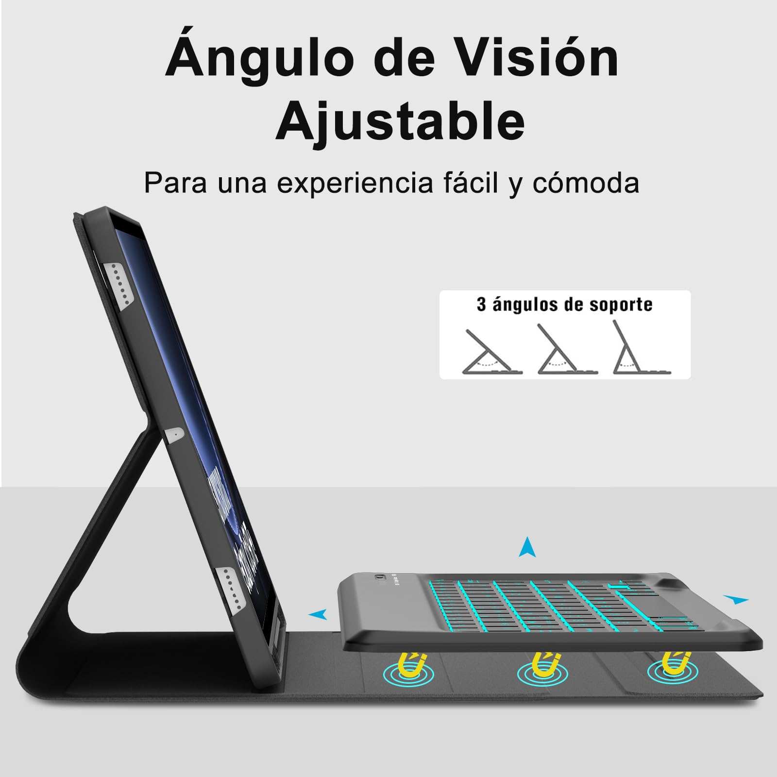 FOGARI Teclado para Samsung Tab S10+ 12.4" 2025/S9 FE Plus/S9+ 12.4" 2023, Funda con Español Ñ Teclado Retroiluminado Bluetooth Magnético Desmontable para Samsung Galaxy Tab S10+ 12.4", Negro