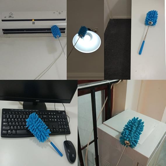 Microfiber Extendable Hand Dusters Washable Dusting Brush with Telescoping Pole for Cleaning Car, Computer, Air Conditioning, TV and Else Pack of 3 (Red Blue Yellow)