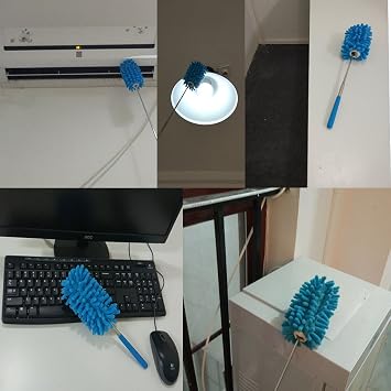 Microfiber Extendable Hand Dusters Washable Dusting Brush with Telescoping Pole for Cleaning Car, Computer, Air Conditioning, TV and Else Pack of 3 (Red Blue Yellow)